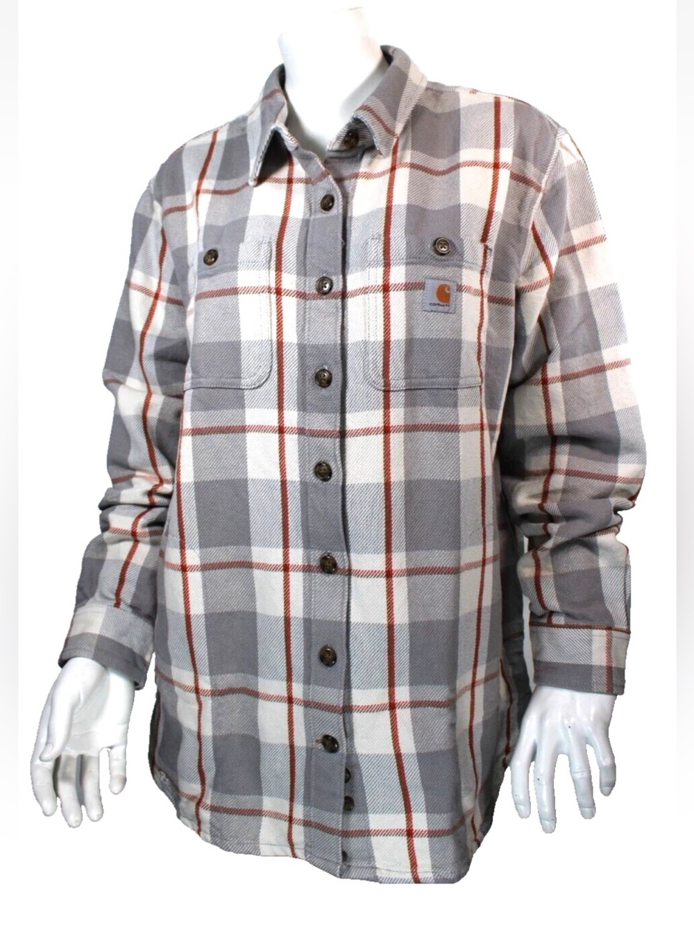 Carhartt Plaid Shirt Jacket in Cream, Gray and Red-Accents Loose Fit